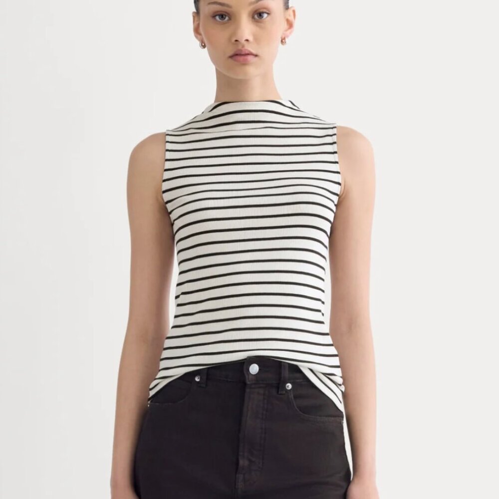 Everlane The Luxe Rib Funnel-Neck Tank Stripe Small
